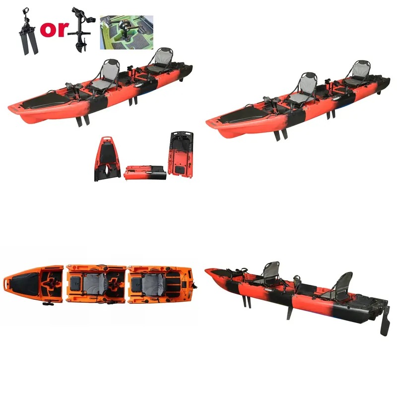 Fishing Kayak Sit In - ホットセール 14フィート 2人乗り ダブルペダル シットオントップカヤック モジュール式硬質プラスチック製フィッシングカヤック
