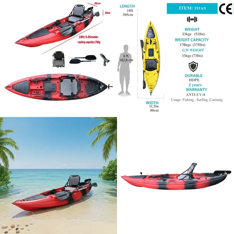 10フィートシングルシートシットオンフィッシングパドルカヤッ - Fishing Kayak Paddle のレビューと価格